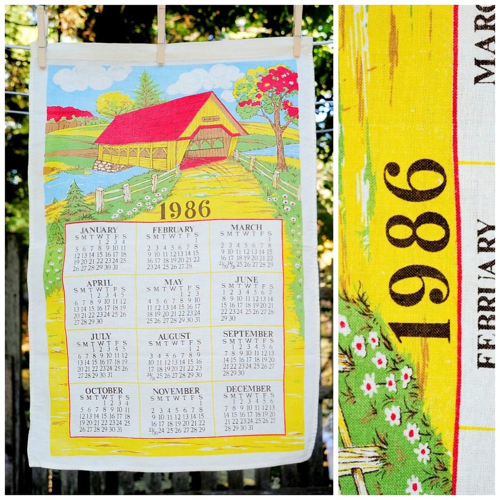 VTG 1986 Gold Covered Bridge Design Calendar Towel